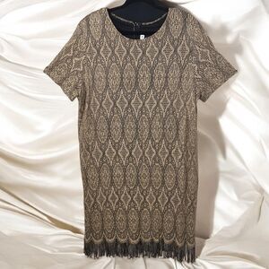 Sharade II Gold Metallic‎ Lace Fringe Cocktail Party Dress Large? Gatsby Flapper